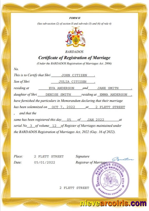 Premium Barbados Marriage Certificate Word And PDF Template