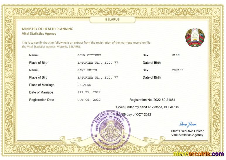 Professional Belarus Marriage Certificate Word And PDF Template