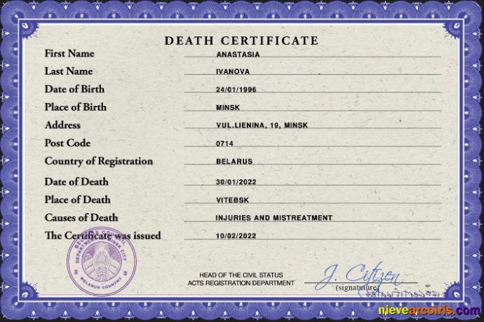 Premium Belarus Vital Record Death Certificate PSD Template