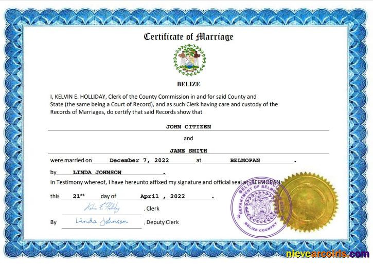 Editable Belize Marriage Certificate Word And PDF Template