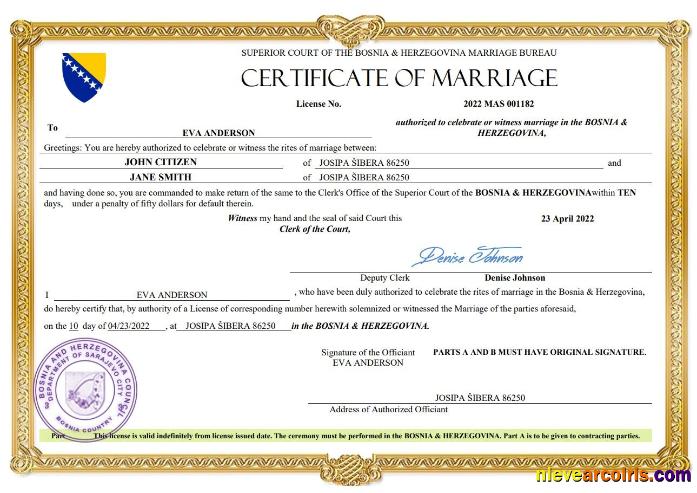 Premium Bosnia & Herzegovina Marriage Certificate Word And PDF Template