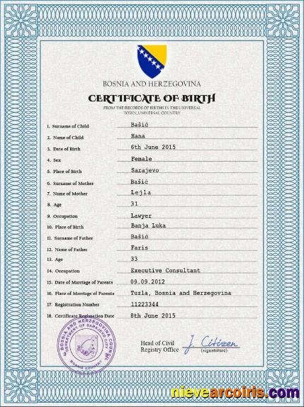 Editable Bosnia And Herzegovina Birth Certificate PSD Template