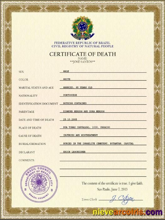 Premium Brazil Death Certificate PSD Template