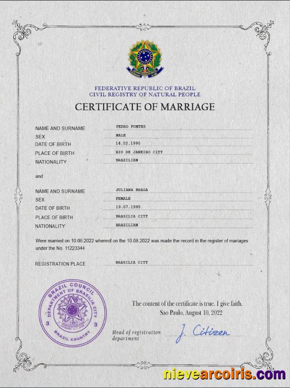 Premium Brazil Marriage Certificate PSD Template