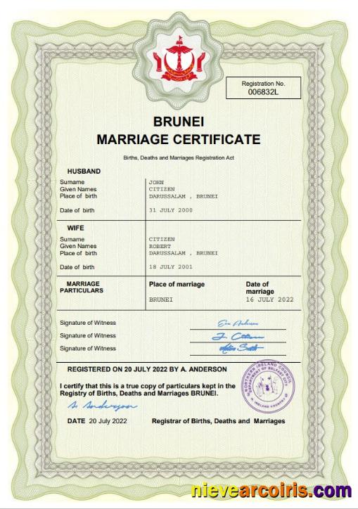 Premium Brunei Marriage Certificate Word And PDF Template
