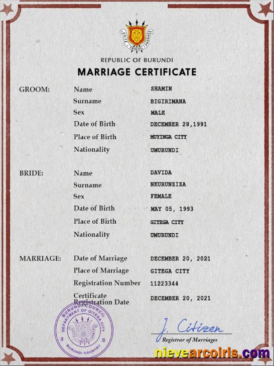 Premium Burundi Marriage Certificate PSD Template