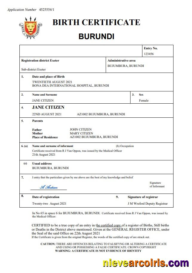 Premium Burundi Vital Record Birth Certificate Word And PDF Template