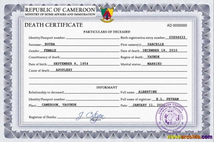 Cameroon Death Certificate Photolook