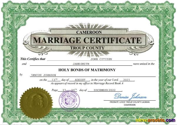 Professional Cameroon Marriage Certificate Word And PDF Template