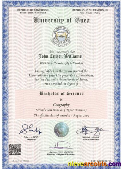 Cameroon University Certificate Sample