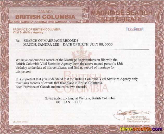 Realistic Canada British Columbia Marriage Certificate Template In PSD Format