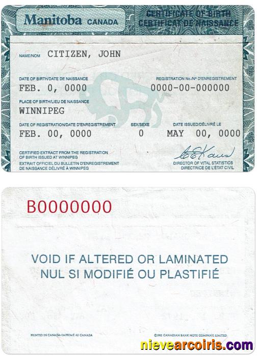 Canada Manitoba Province Birth Certificate Preview
