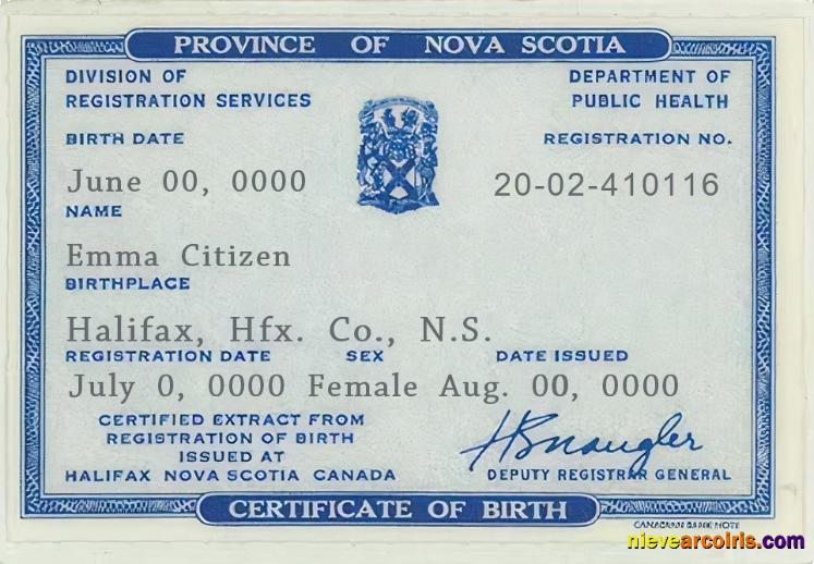 Realistic Canada Province Of Nova Scotia Birth Certificate Template In PSD Format