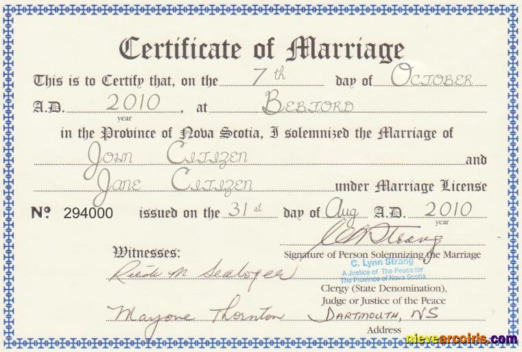 Premium Canada Province Of Nova Scotia Marriage Certificate Template In PSD