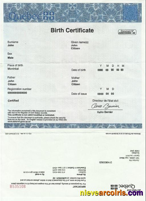 Realistic Canada Quebec Birth Certificate Template In PSD