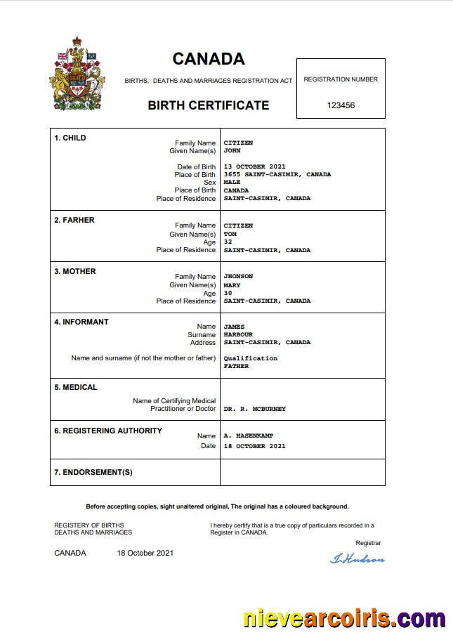 Premium Canada Birth Certificate Word And PDF Template