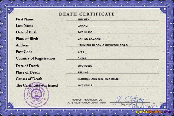 Premium China Death Certificate PSD Template