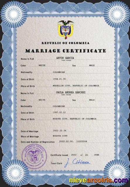 Colombia Marriage Certificate Psd Preview