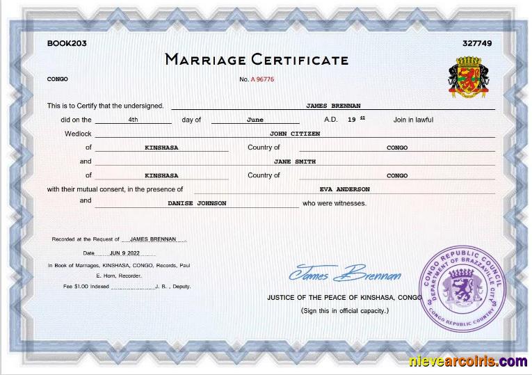 Congo Marriage Certificate Preview