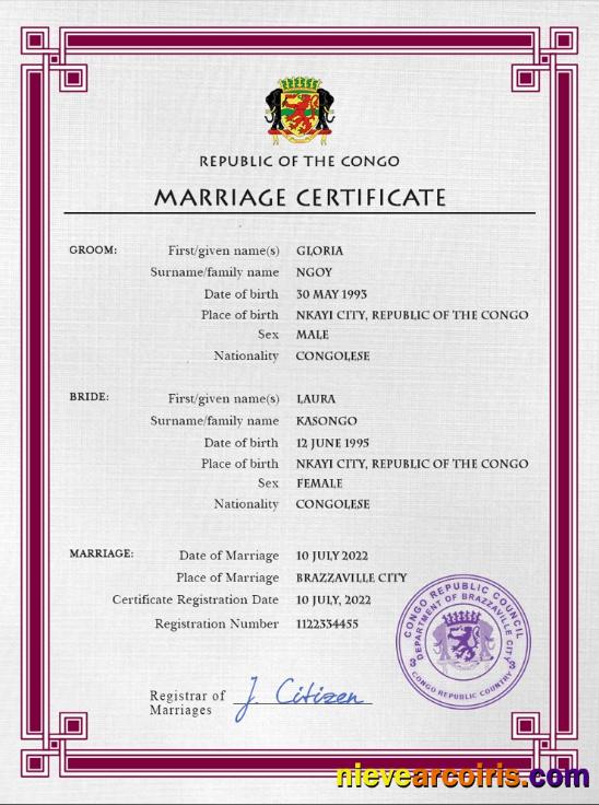 Premium Congo, Republic Of The Marriage Certificate PSD Template