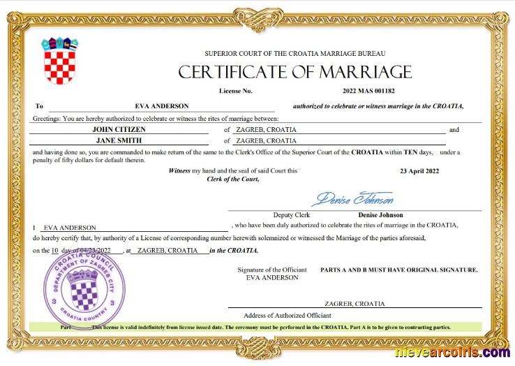 Editable Croatia Marriage Certificate Word And PDF Template