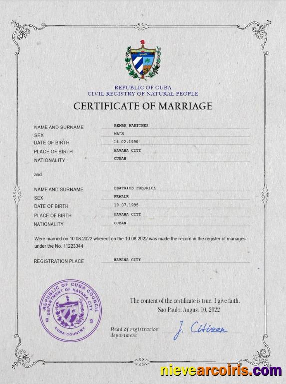 Premium Cuba Marriage Certificate PSD Template