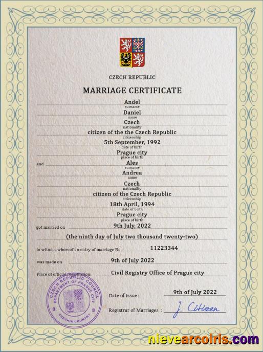 Czechia Marriage Certificate Photolook