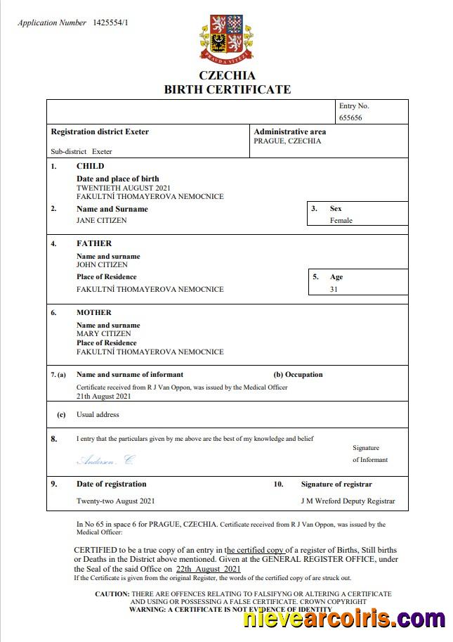 Premium Czechia Vital Record Birth Certificate Word And PDF Template