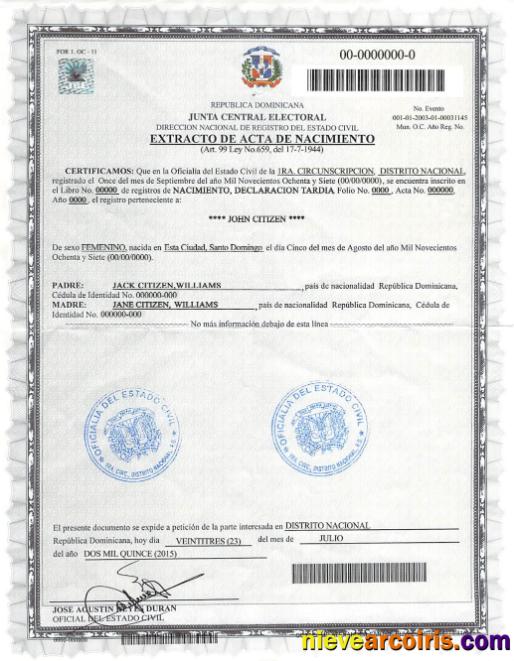 DOMINICANA Birth Certificate Photolook