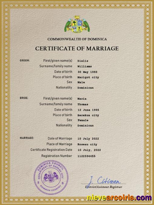 Editable Dominica Marriage Certificate PSD Template