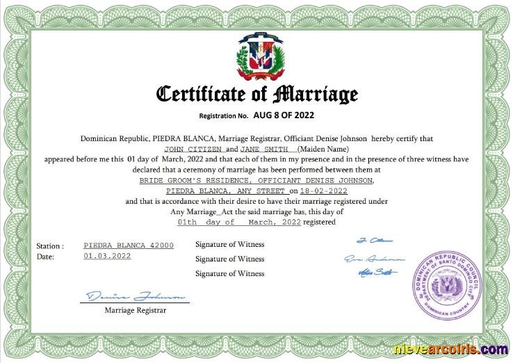 Premium Dominican Republic Marriage Certificate Word And PDF Template