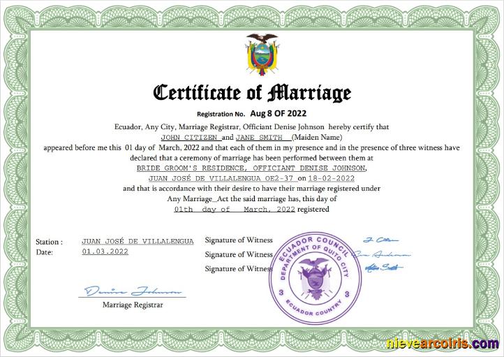 Premium Ecuador Marriage Certificate Word And PDF Template