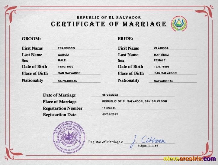 Realistic El Salvador Marriage Certificate PSD Template