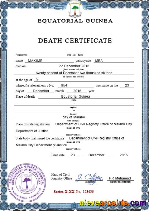 Equatorial Guinea Death Certificate Psd Preview