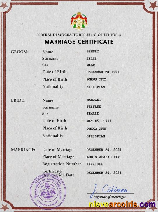 Premium Ethiopia Marriage Certificate PSD Template