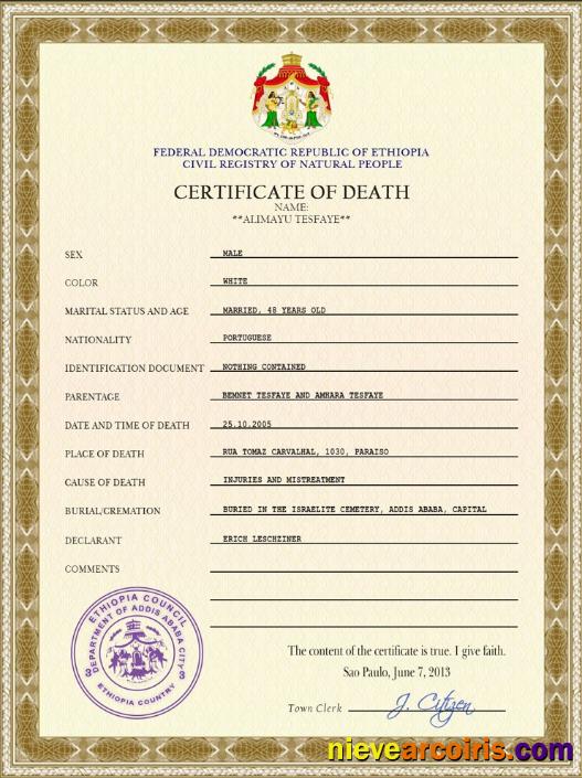 Realistic Ethiopia Vital Record Death Certificate PSD Template