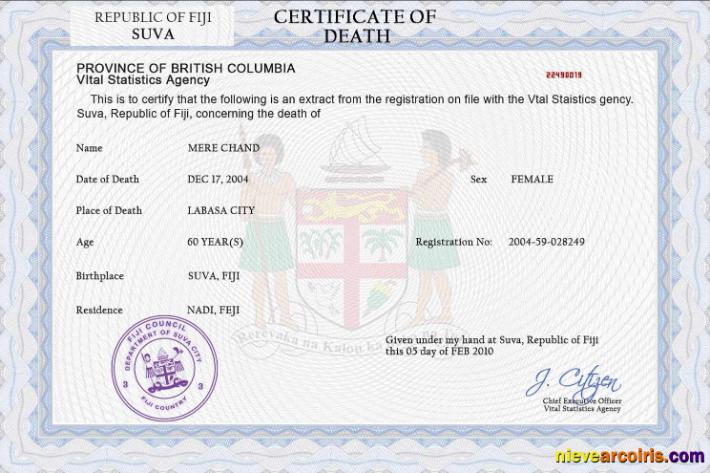Editable Fiji Death Certificate PSD Template