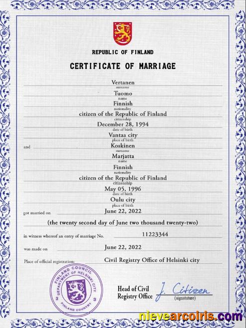 Premium Finland Marriage Certificate PSD Template