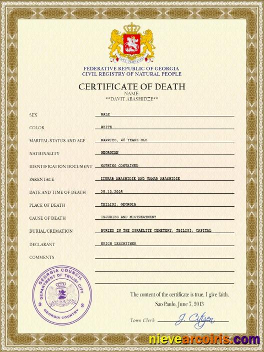 Editable Georgia Vital Record Death Certificate PSD Template