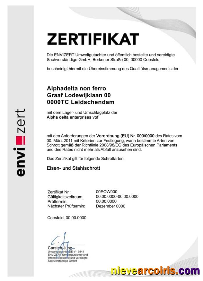 Germany Envizert GmbH Zertifikat Certificate PSD Sample