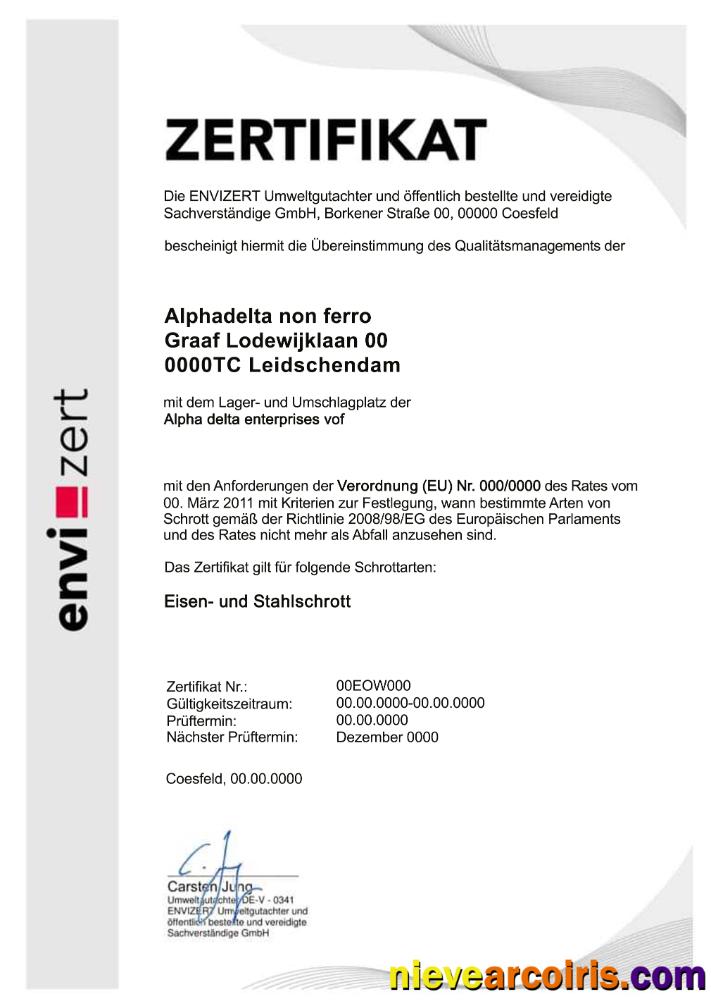 Germany Envizert GmbH Zertifikat Certificate Sample