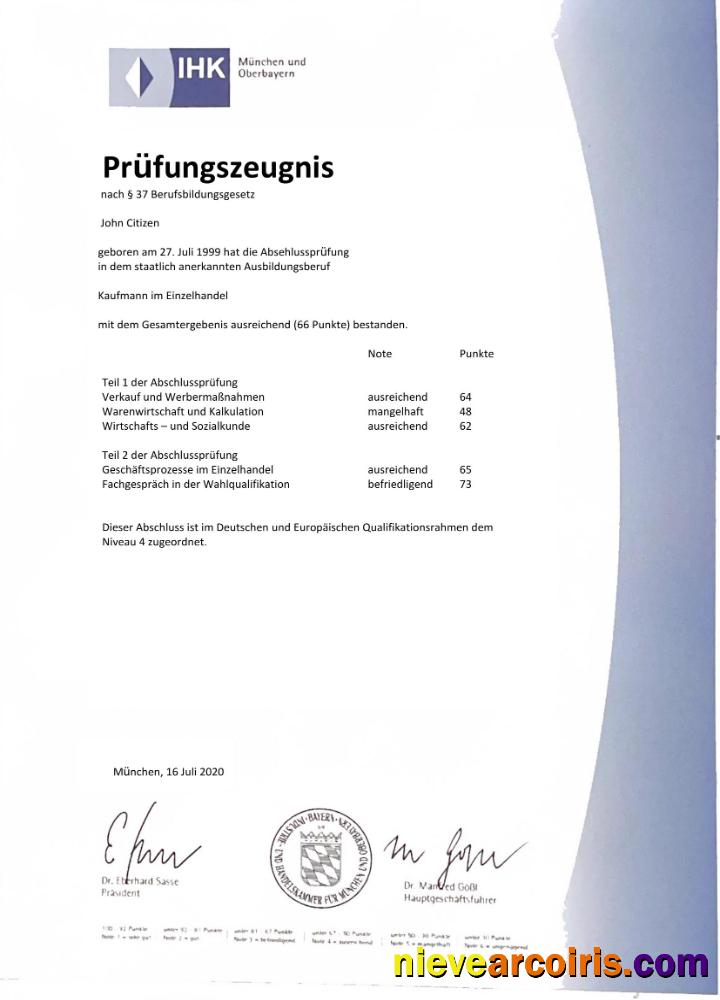 Premium Germany IHK Munich Examination Certificate Word And PDF Template
