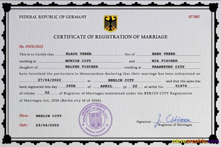 Premium Germany Marriage Certificate PSD Template
