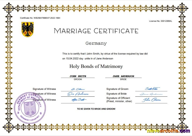Premium Germany Marriage Certificate Word And PDF Template