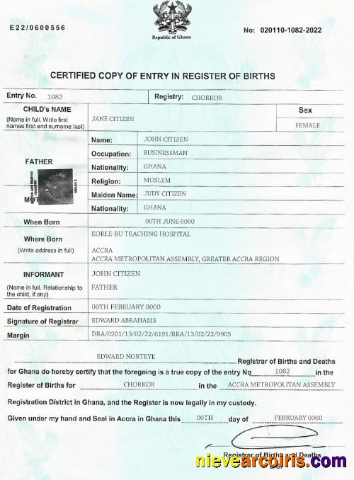 Premium Ghana Birth Certificate Template In PSD Format