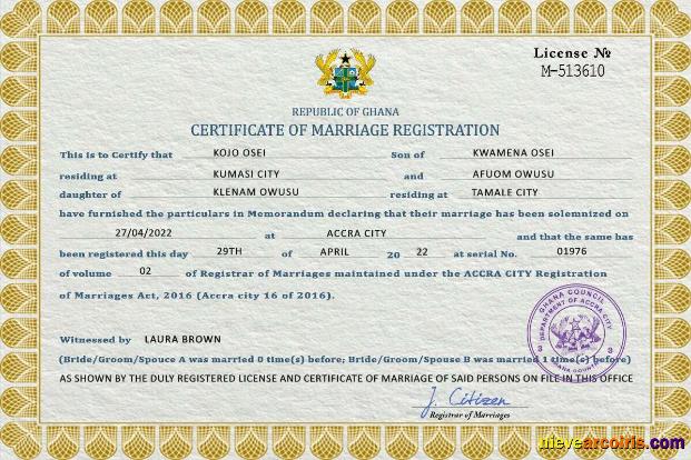 Premium Ghana Marriage Certificate PSD Template
