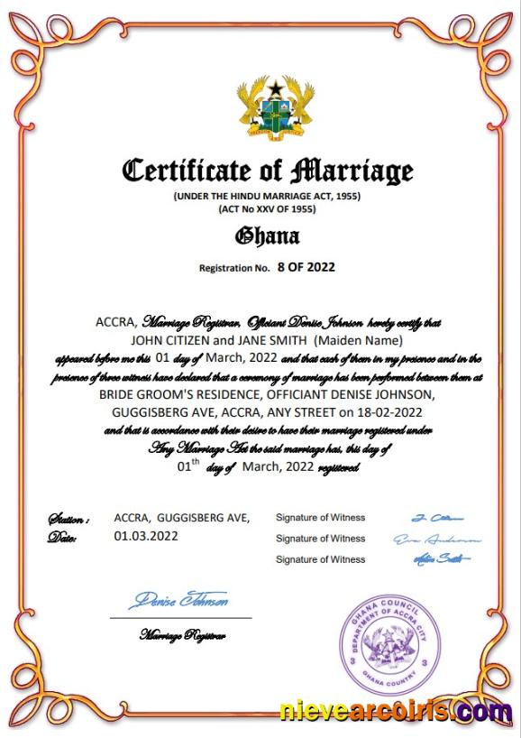 Editable Ghana Marriage Certificate Word And PDF Template