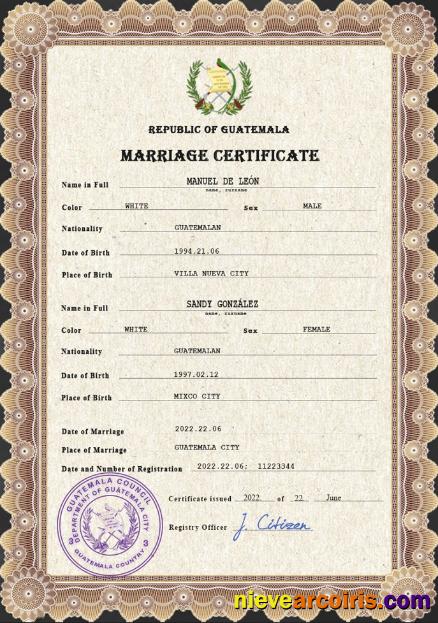 Professional Guatemala Marriage Certificate PSD Template
