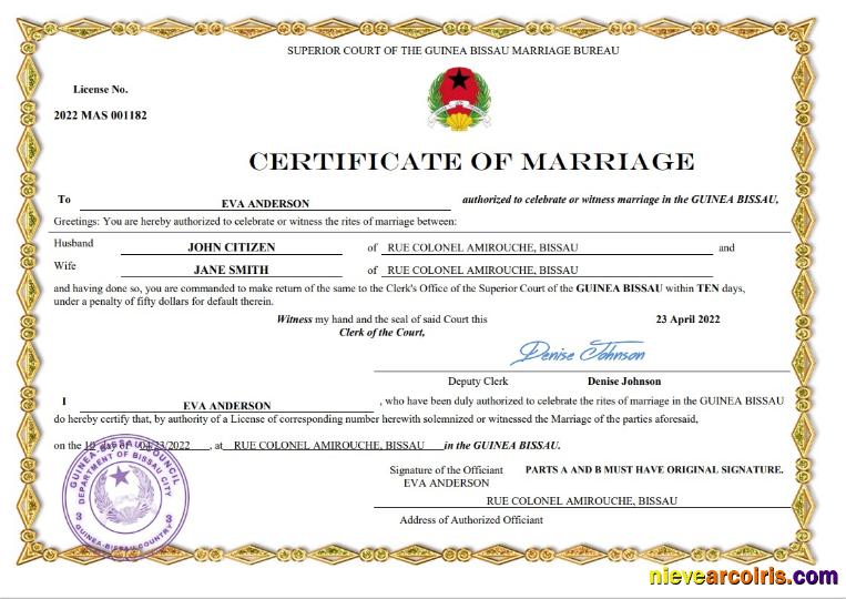Guinea Bissau Marriage Certificate Photolook