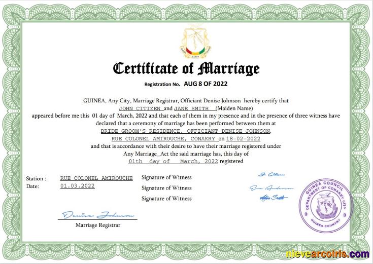 Guinea Marriage Certificate Preview